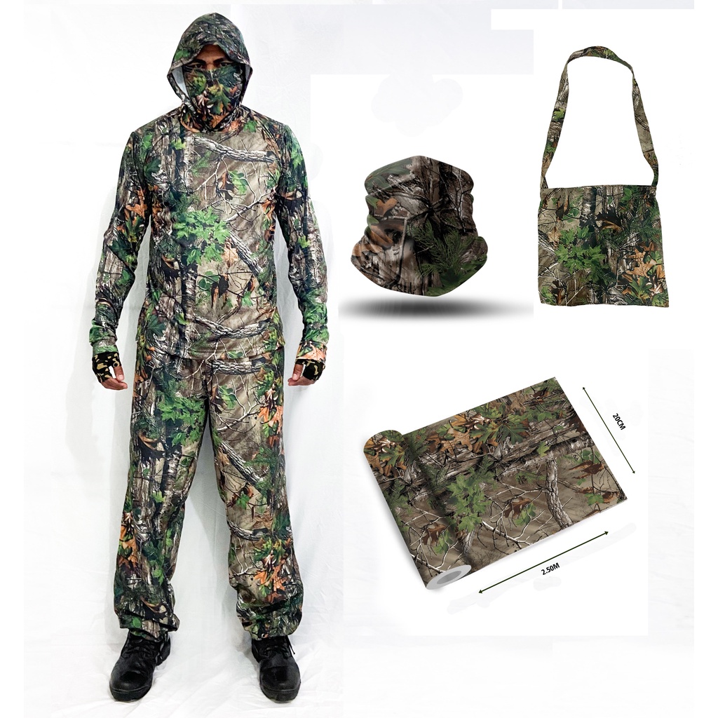 Kit Roupa camuflada + adesivo + bornal + bandana