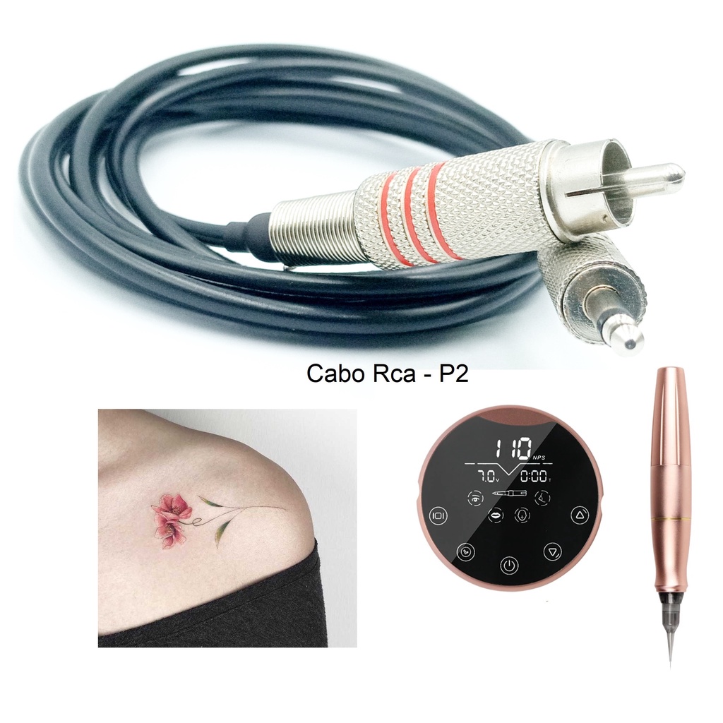 Cabo Para Dermógrafo P90  Biomaser  Rca -p2 Borracha Original 3.0 metros