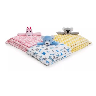Kit Com 2 Peças Cobertor Microfibra Bebê e Naninha 3D Animalzinho Loani