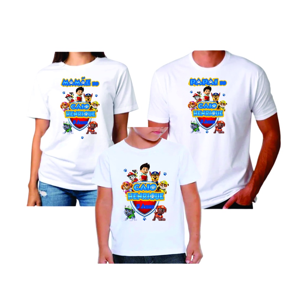 Kit 3 Camisetas patrulha canina Personalizada Para aniversário ou festa temática