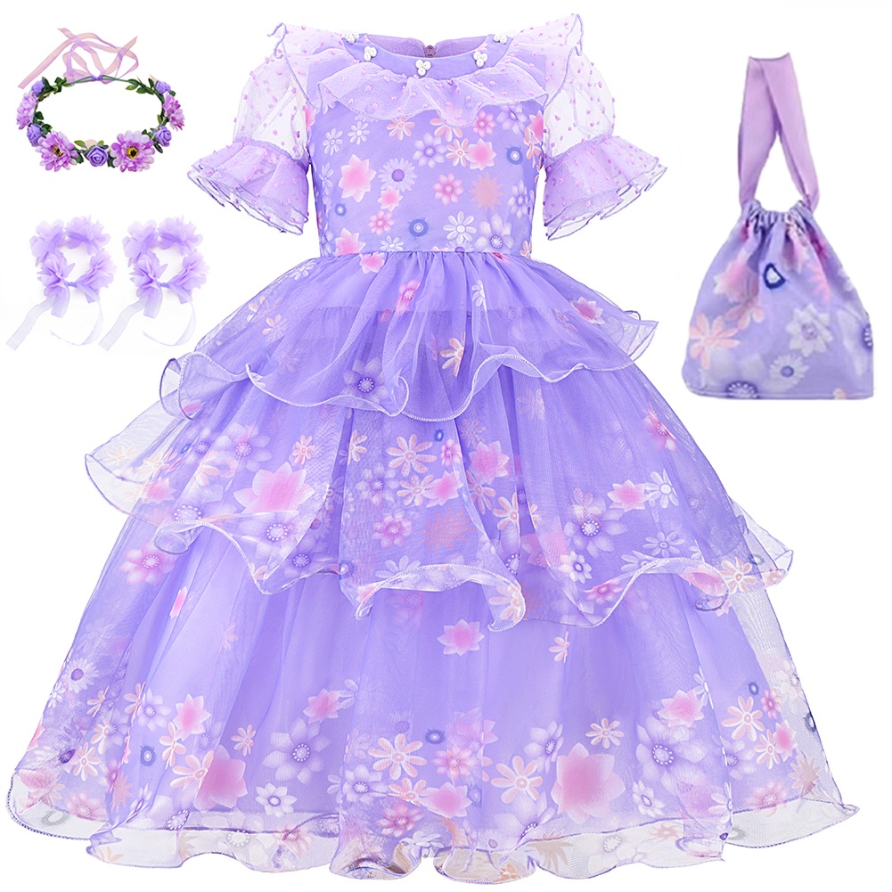 Isabela Cosplay Fantasia Para Menina Natal Carnaval Crianças Chique Princesa Encanto Madrigal Vestido em Oferta na Shopee