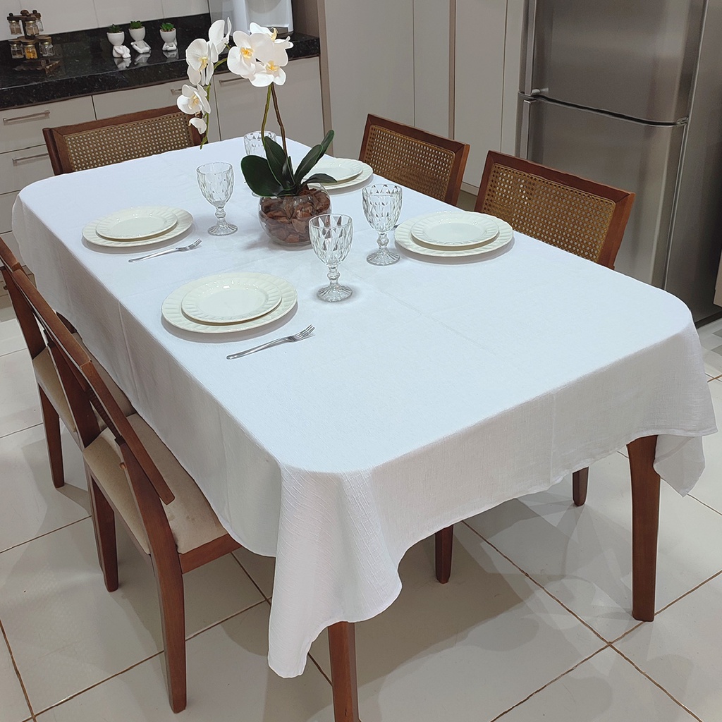 Toalha de Mesa Retangular 6 Lugares Linhão Estampado 2,20m X 1,40m Sala/Jantar - Branco