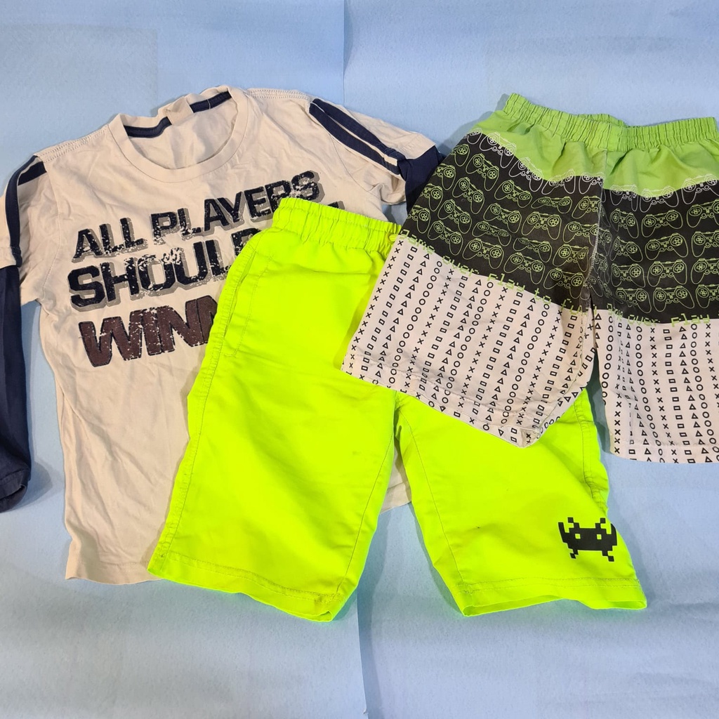 Kit 3 Peças Roupa Infantil Masculino 2 Shorts Táctil + 1 Camisa Manga Longa 8 Anos
