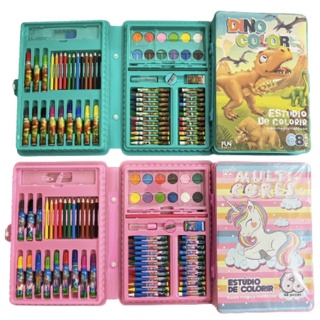 Estojo 24/48/49/68 Psc Maleta Pintura Infantil Canetinhas Giz Lápis + Desenhos Para Colorir, Fanwix em Oferta na Shopee