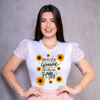 Blusa T-Shirt Manga de Tule - Que eu seja como um Girassol