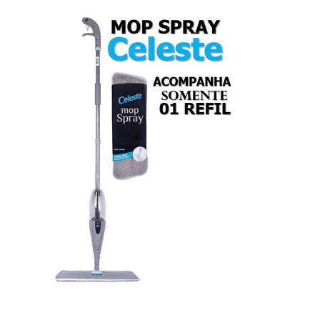 Mop Spray Rodo Vassoura Mágica Esfregão Com Reservatório Refil Microfibra Celeste
