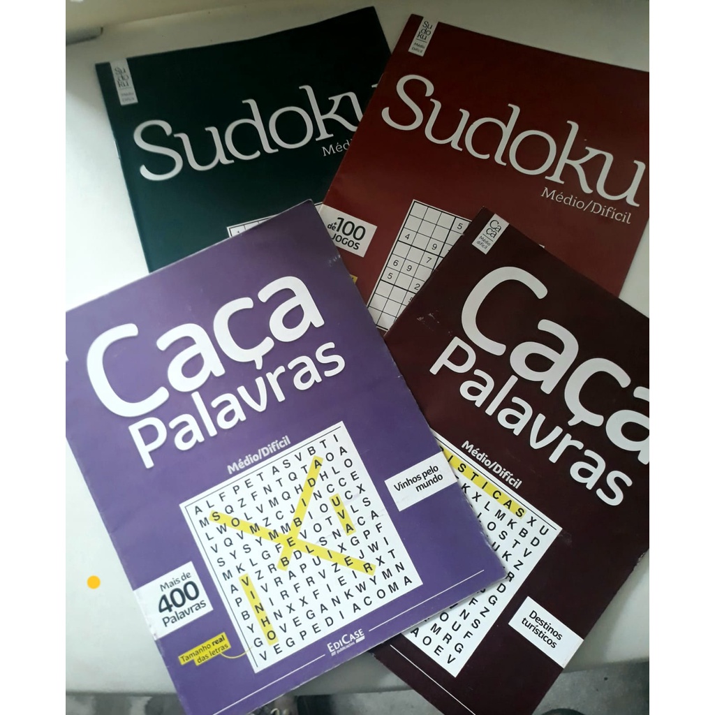Kit 4 Revistas Passatempos 2 Caça Palavras e 2 Sudoku - Passatempo Gigante 4 Exemplares 2 Caça Palavras e 2 Sudoku