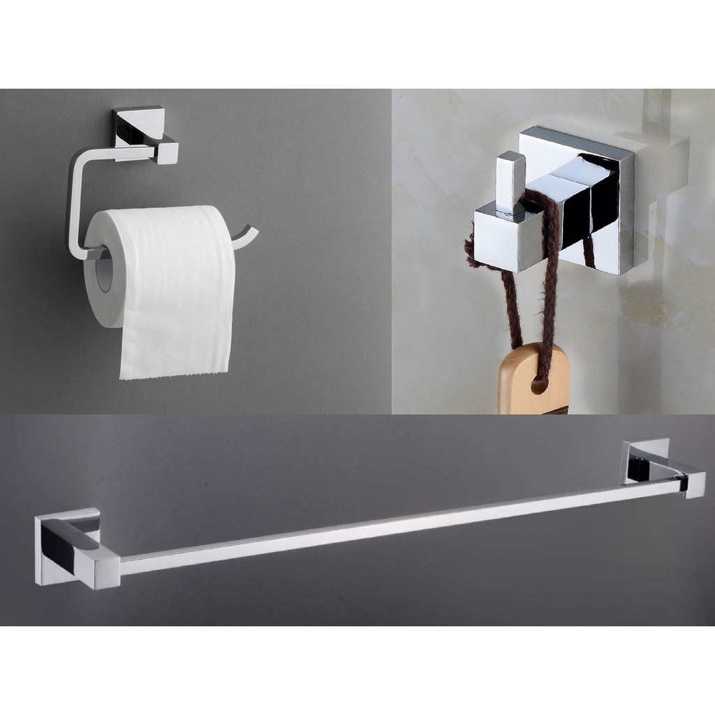 Kit Banheiro Porta Papel Higienico + Cabide + Toalheiro Barra 65cm Metai Inox Premium Kit completo Luxo Lavabo Premium Papeleira Porta toalha Rosto toalheiro grande