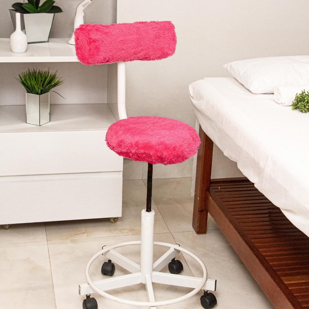 Capa Cadeira Mocho R Pelo Curto Pink escritorio mocho salao estetica manicure maquiagem giratoria