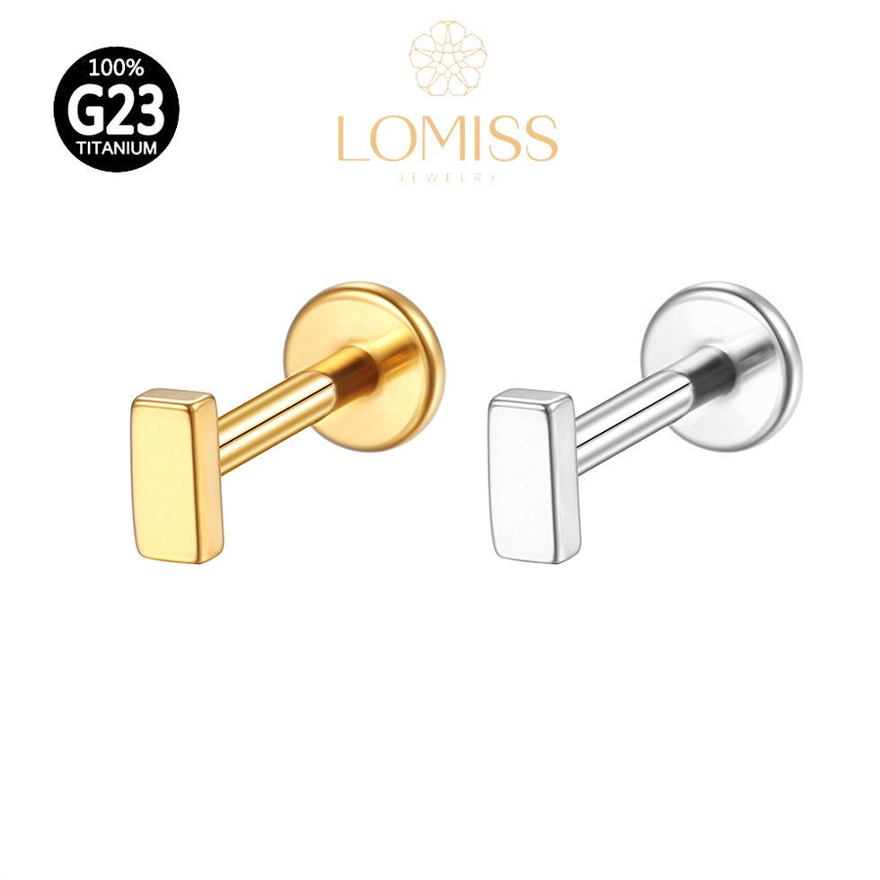 Piercing Labret banhado PVD GOLD 18k Rosca Interna  TitÂnio G23 RetÂngulo《Lomiss  piercing》