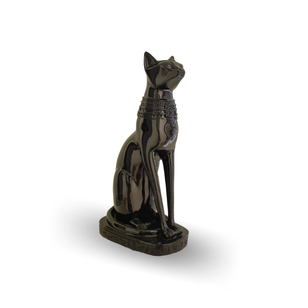 Estatueta Gato Egípcio Preto Deusa Bastet Símbolo Proteção E Fertilidade Egito Luxo - Em Gesso