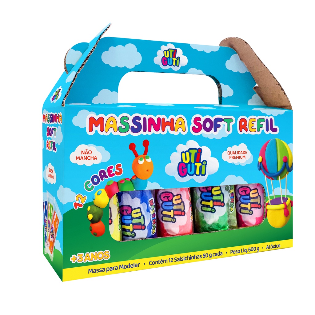 Massinha De Modelar Soft 600g 12 Cores Uti Guti Escolar em Oferta na Shopee
