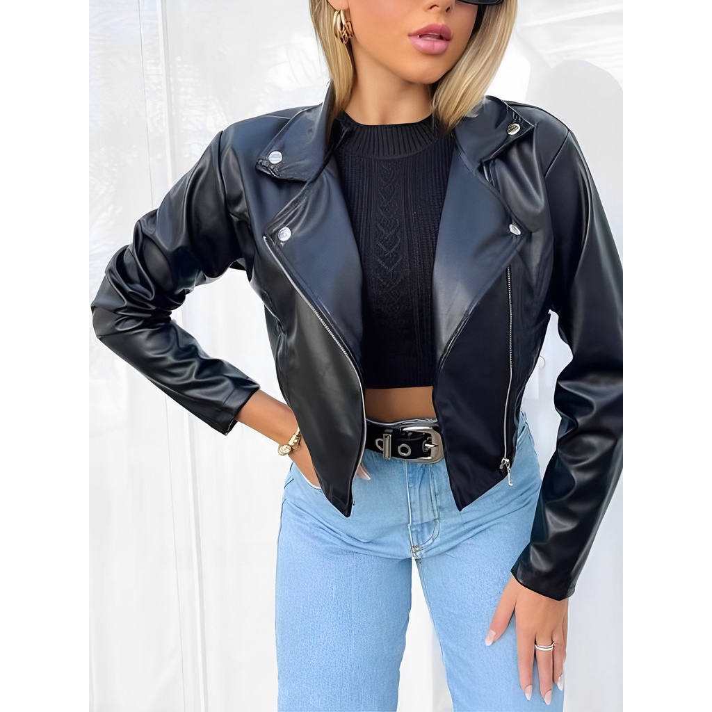 Jaqueta Bomber Blazer Feminina Em Cirrê Couro Fake Inverno