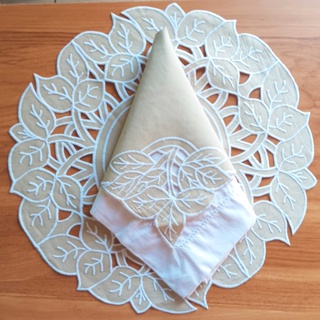 Kit jogo americano - Sousplat e Guardanapo - Conjunto 8, 12, 16, 20 e 24 Pçs - Mesa Posta - Decoração  Bege Folhas. em Oferta na Shopee