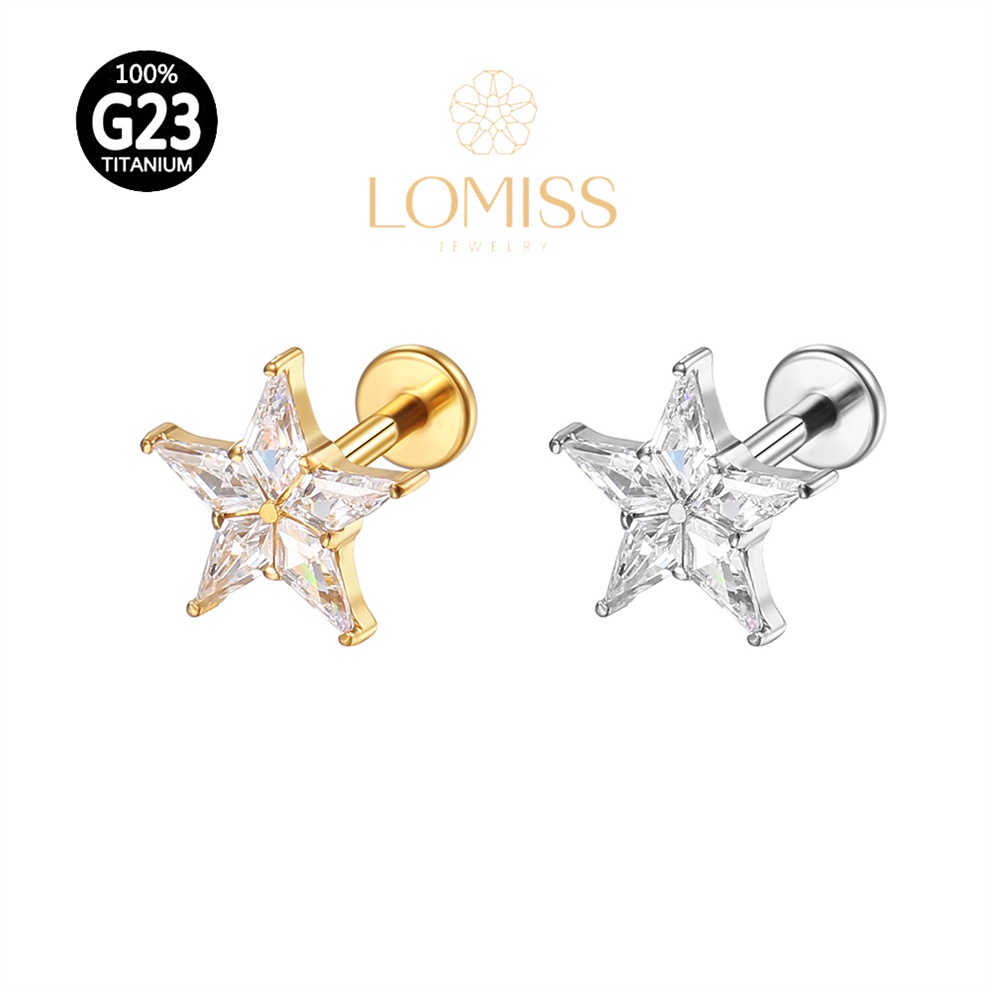 Piercing Labret TitÂnio G23 Rosca Interna Estrela ser Usado: Helix, Tragus, Conch, Nariz, Boca-Medusa《Lomiss  piercing》 em Oferta na Shopee