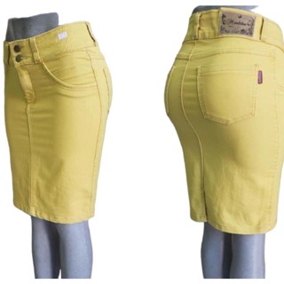 saia jeans secetaria amarela com elastano