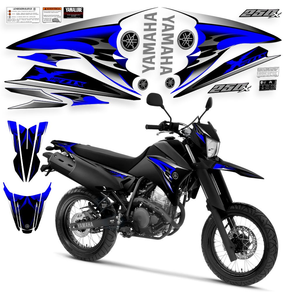 Compatível Kit adesivos Yamaha XTZ Lander 250X moto preta - kit completo rabeta e paralama dianteiro