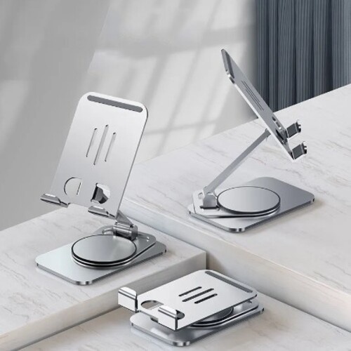 Suporte Premium Alumínio de Mesa Base Rotatória Ajustável 360º Para Smartphones e Tablets