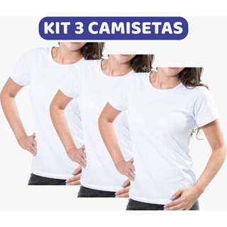 Kit 3 Camisetas Brancas Baby Look Malha Fria Poliviscose