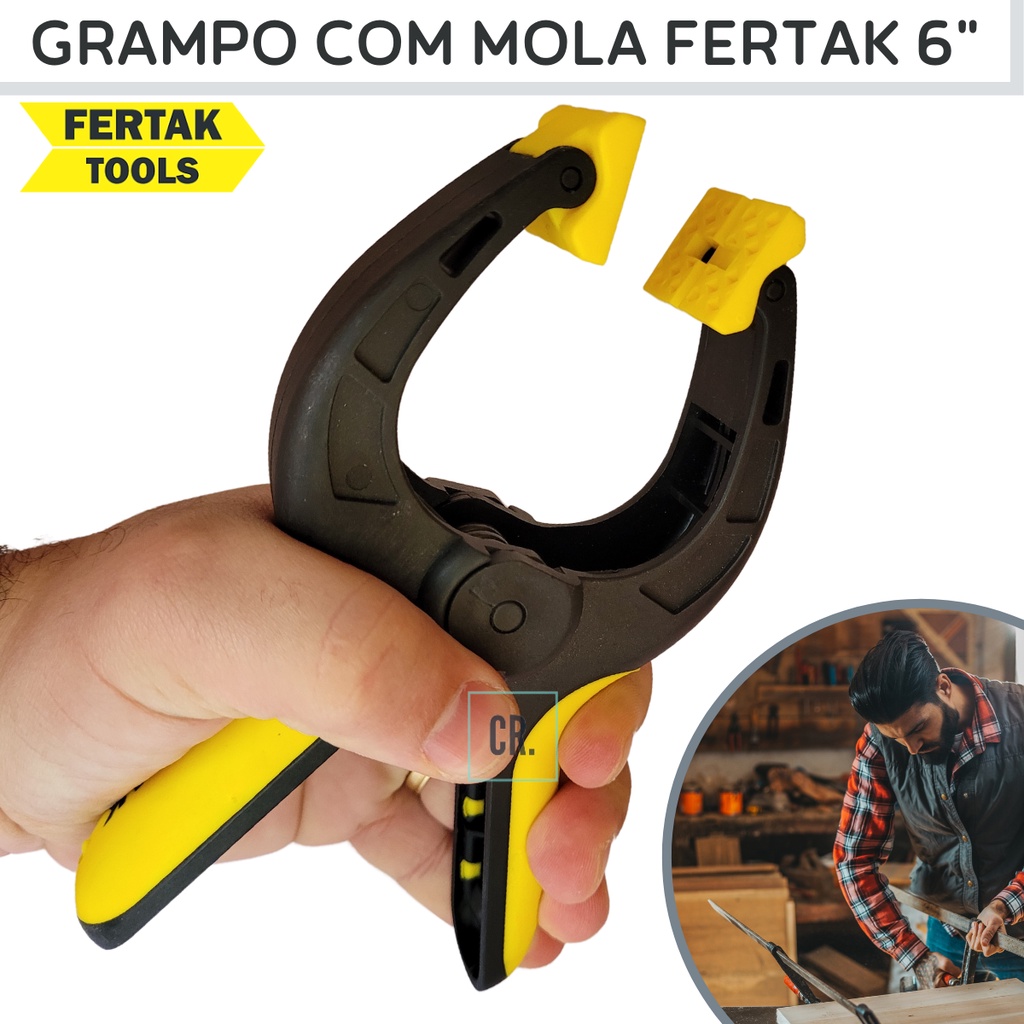 Grampo Com Mola Multiuso Fertak 6" Sargento Grampo Reforçado Para Marceneiro, Serralheiro