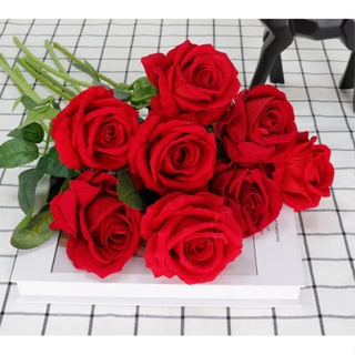 Flores para Buquê ou Decoração Com 6 Rosas De Veludo Vermelhas Médias Artificiais = Flores Artificial Decoração em Oferta na Shopee