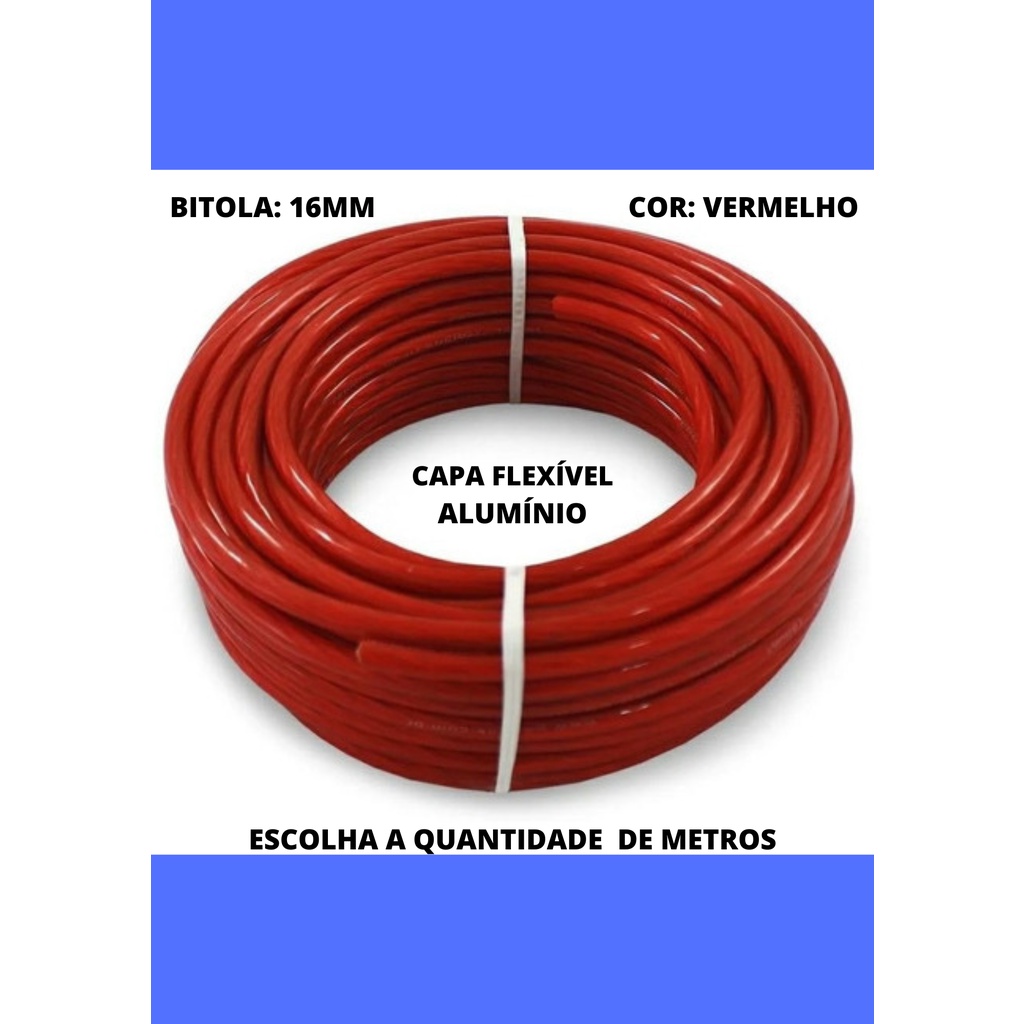 Cabo Fio Alimentação Som Bateria Automotivo - Cabo Power 16mm 1 Metro