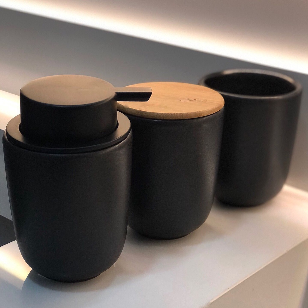 Kit conjunto para banheiro lavabo em cerâmica, dispenser, porta escova e pote