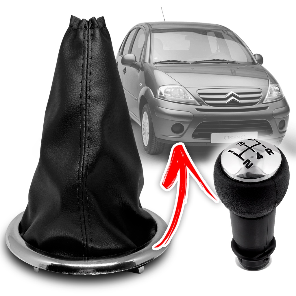 Coifa Câmbio Aro Prata ou Preto + Bola Manopla Citroen C3 2003/2013