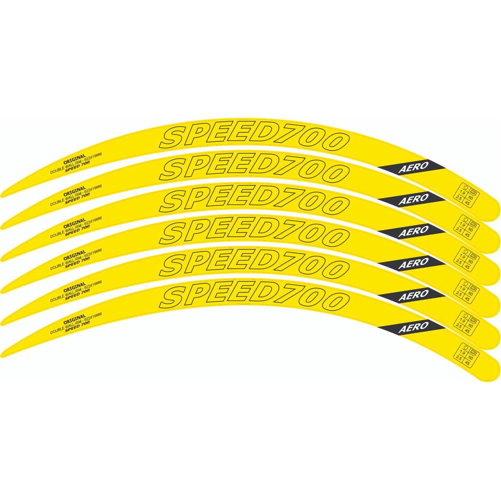 6 Adesivos Aro Speed 700 kit para 1 roda bicicleta Amarelo