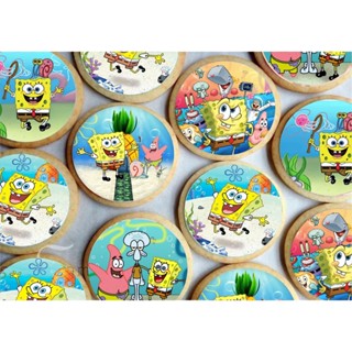 Papel arroz CORTADO para Pirulito de Isomalt ou Cupcake ou Bolacha ou Chocolate 5cm com 20 imagens por folha - Tema Bob Esponja
