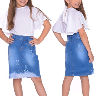 Saia Jeans Moda Evangélica Cambraia Juvenil 7PALLAS em Oferta na Shopee