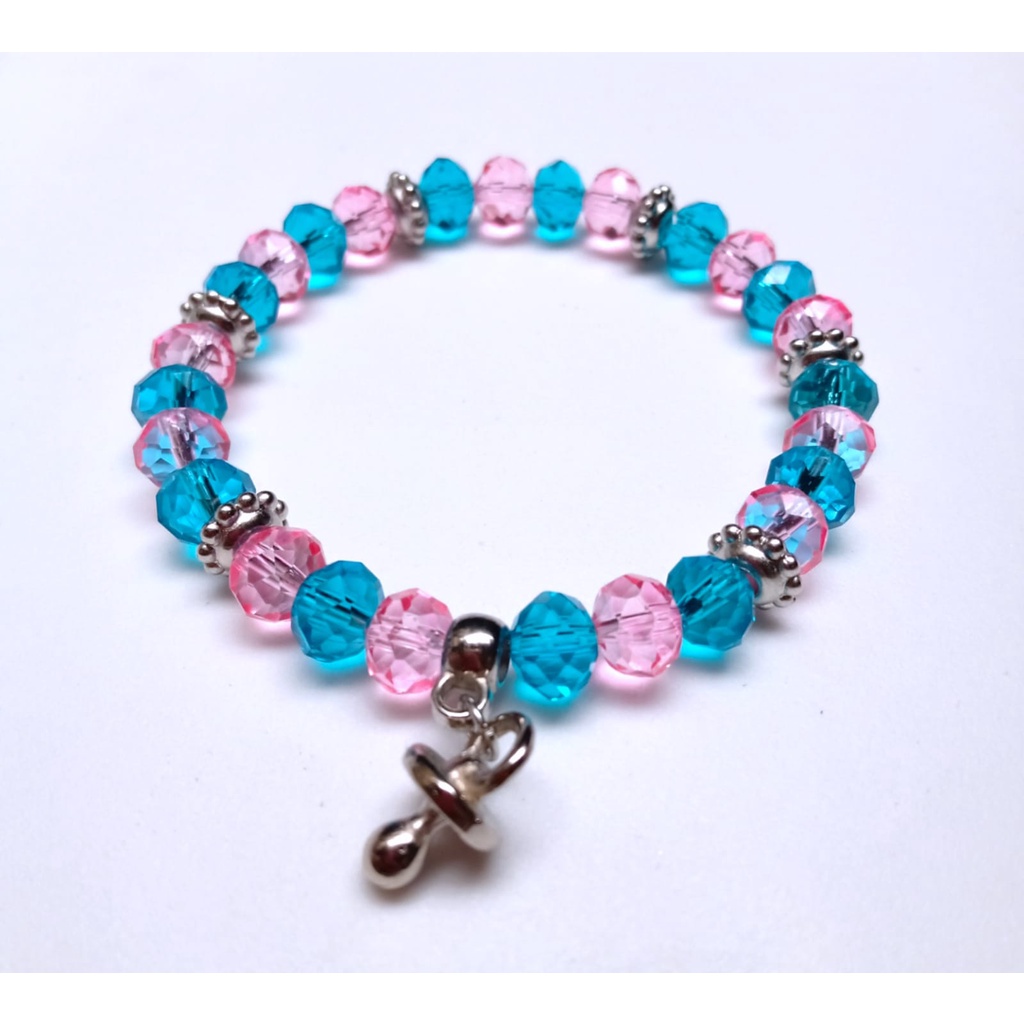Pulseira Erê Ibeji Cristal de Vidro 8mm Proteção Umbanda Menino Menina Crianças Pingente Chupeta