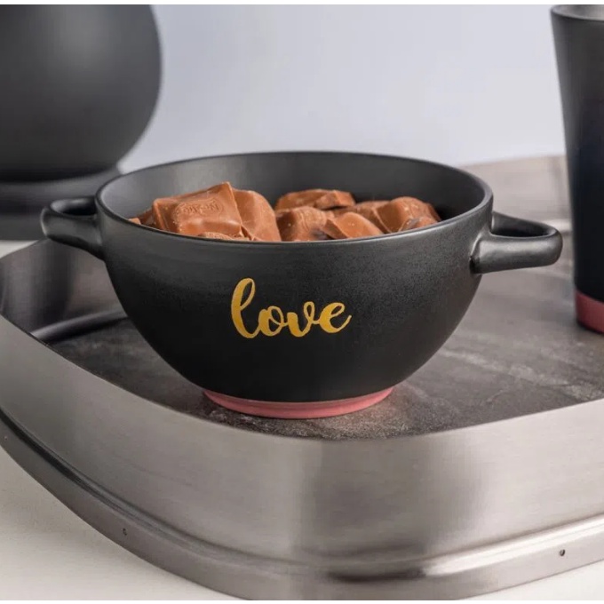 Tigela Consume De Cerâmica 12CM Love Preto - Bolw Utensílios De Cozinha Tigelas