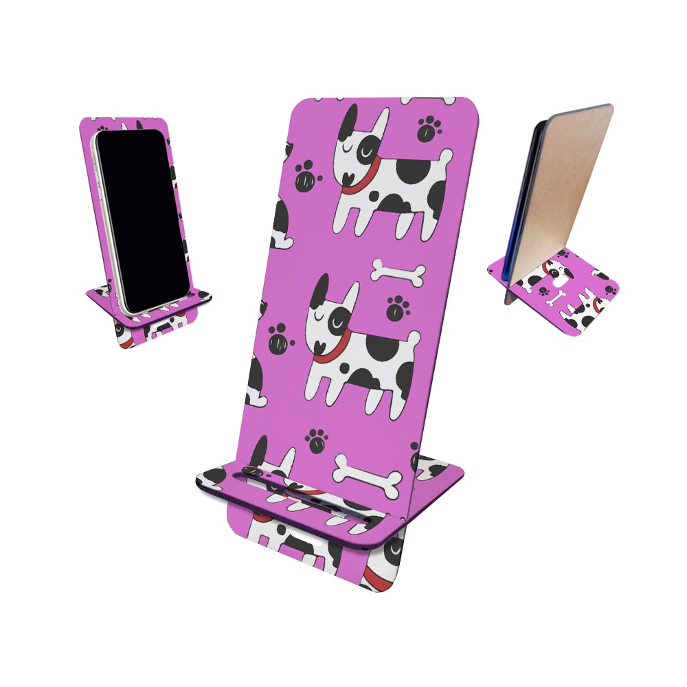 Suporte de Mesa para Celular Mdf Sublimado Background Dog Dalmata Fundo Rosa
