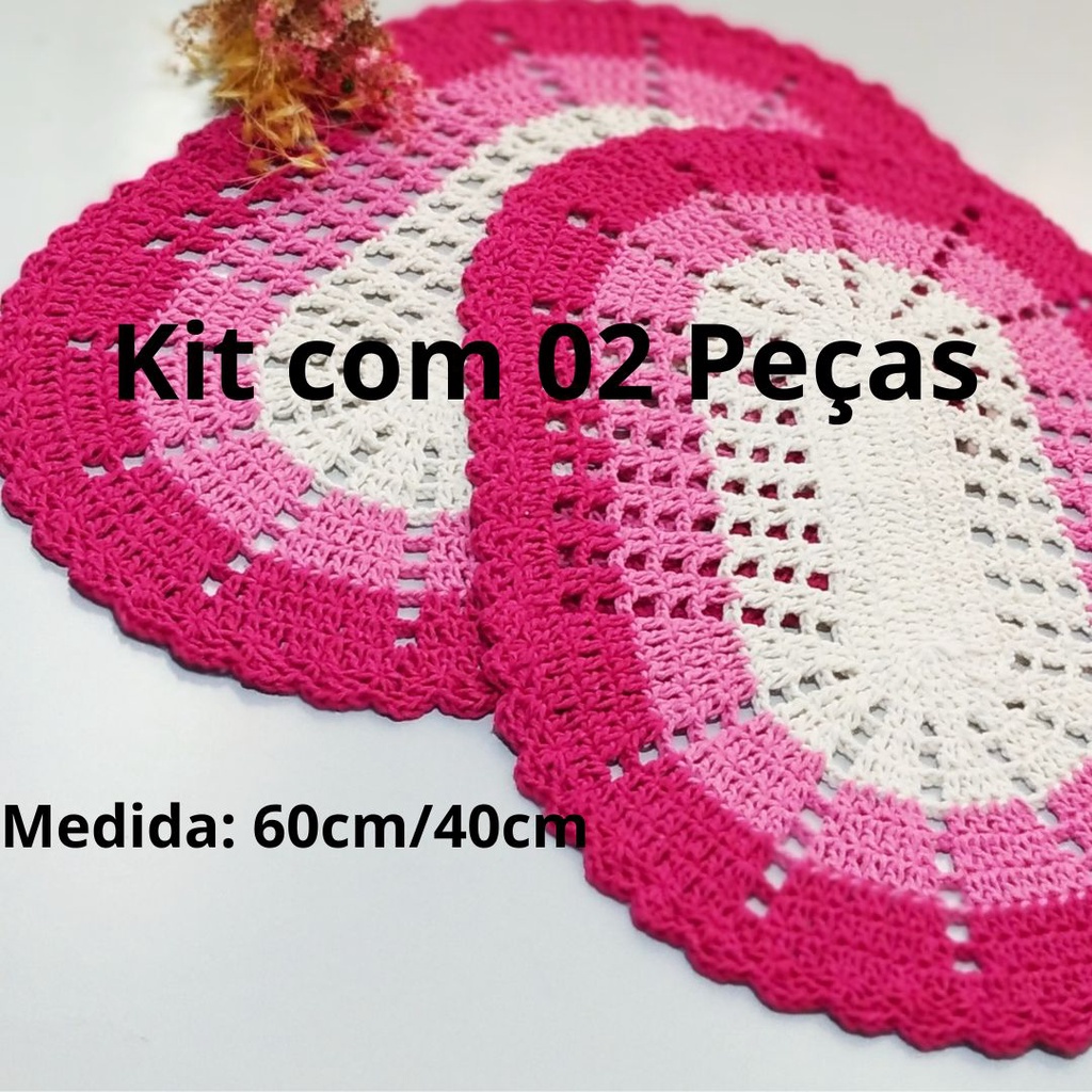 Jogo de Tapetes em Crochê/ Par de Tapetes de Crochê Rosa