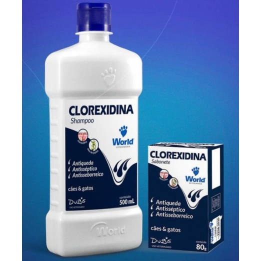 KIT SHAMPOO CLOREXIDINA  500ML + SABONETE WORLD 80G - USO VETERINARIO em Oferta na Shopee