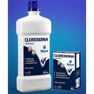 KIT SHAMPOO CLOREXIDINA  500ML + SABONETE WORLD 80G - USO VETERINARIO em Oferta na Shopee