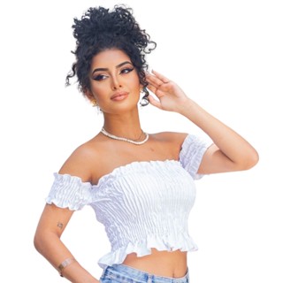 Cropped Blusa Blusinha Feminina Ciganinha Ombro A Ombro Moda Lastex Franzido