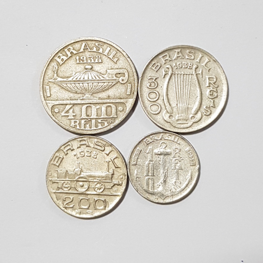 4 Moedas - Brasil - 100, 200, 300 e 400 Réis - Série Ilustres De 1938 - Completa Mbc