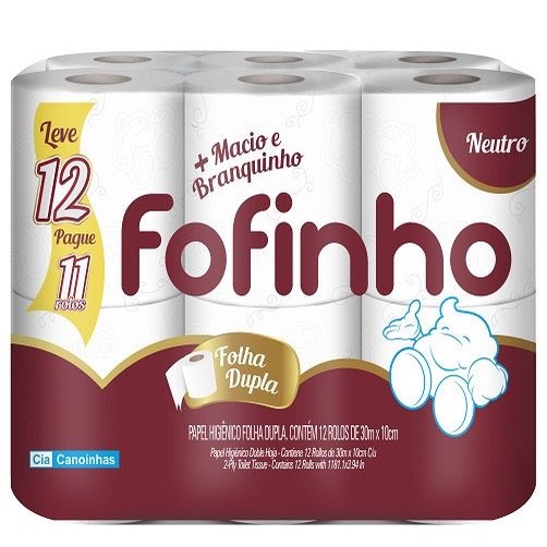Papel Higiênico Fofinho Folha Dupla - 12 Rolos - 30 Metros