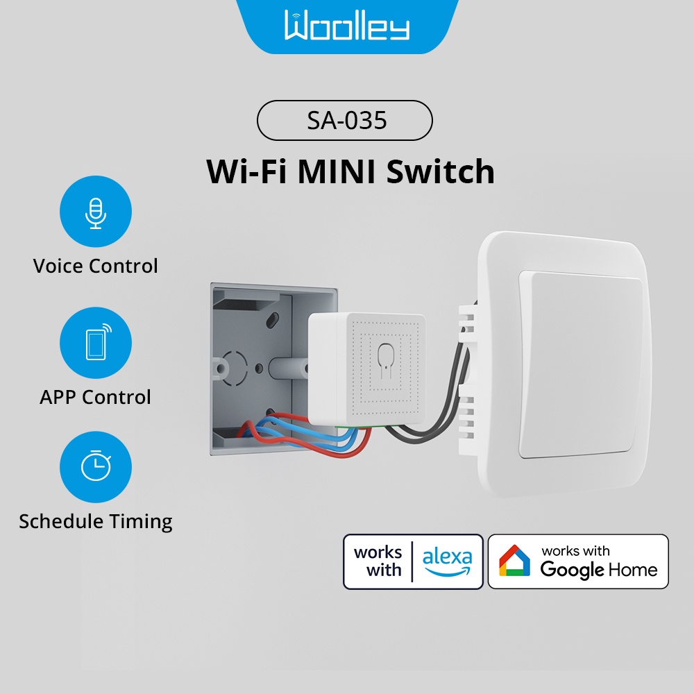 Woolley SA-035-16A-BUP 16A Interruptor Inteligente Wifi De 2 Vias Mini Relé Controle De Automação Doméstica Para Alexa Alice Google Home