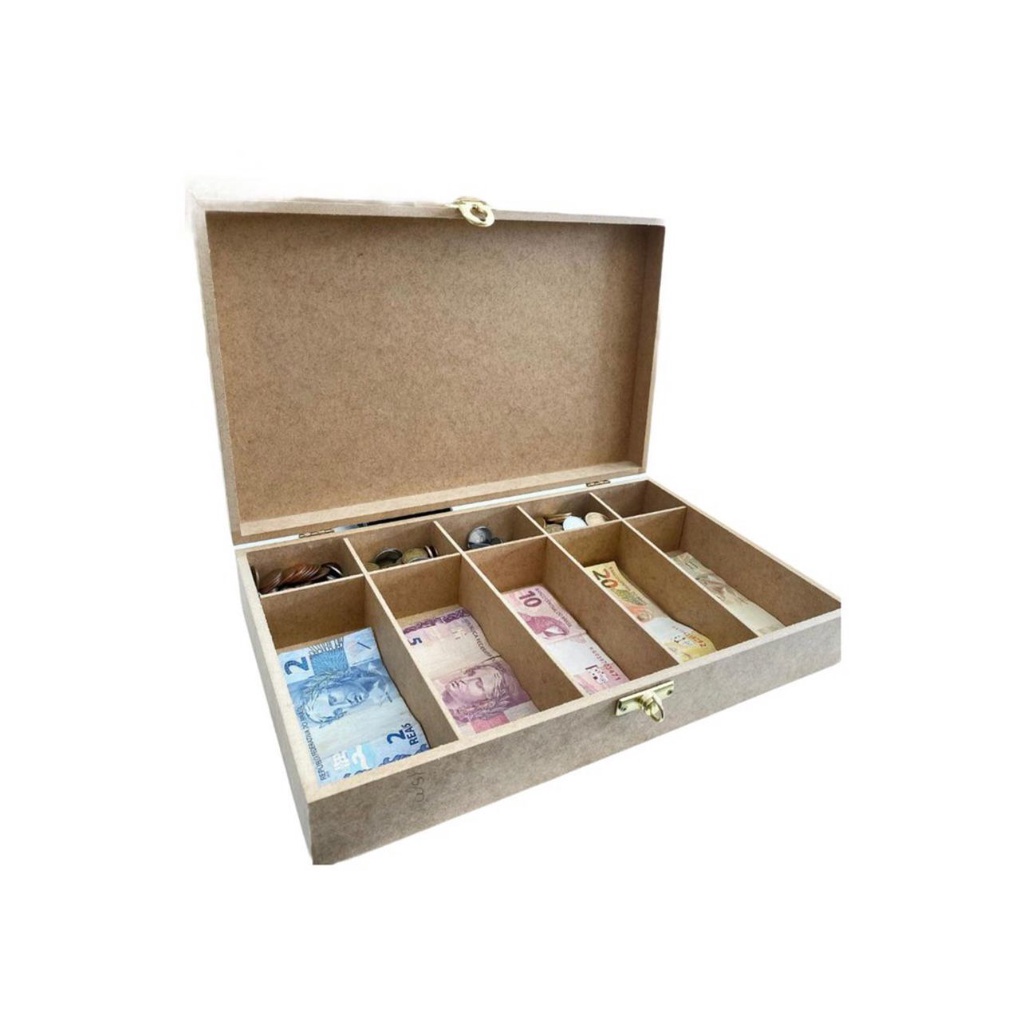 Caixa MDF com fecho cadeado Organizadora de Dinheiro - Porta Moedas e Cédulas