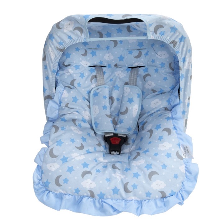 Kit para Bebê Conforto, 4 Peças, Protetor de Cinto + Capa + Capota, Menino, Estrelinha, Azul