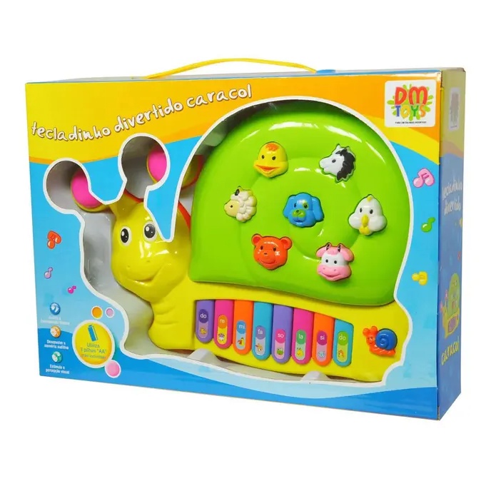 Teclado / Piano Musical Infantil Caracol Colors Com Luz A Pilha Na Caixa - DM TOYS