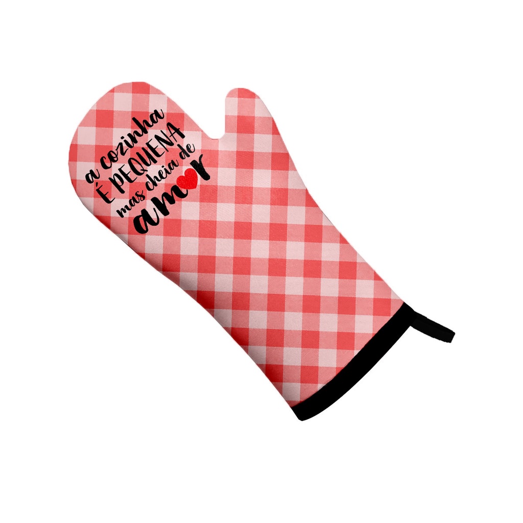 Luva de Cozinha Forno em Neoprene Xadrez Vermelho Cozinha Pequena Amor