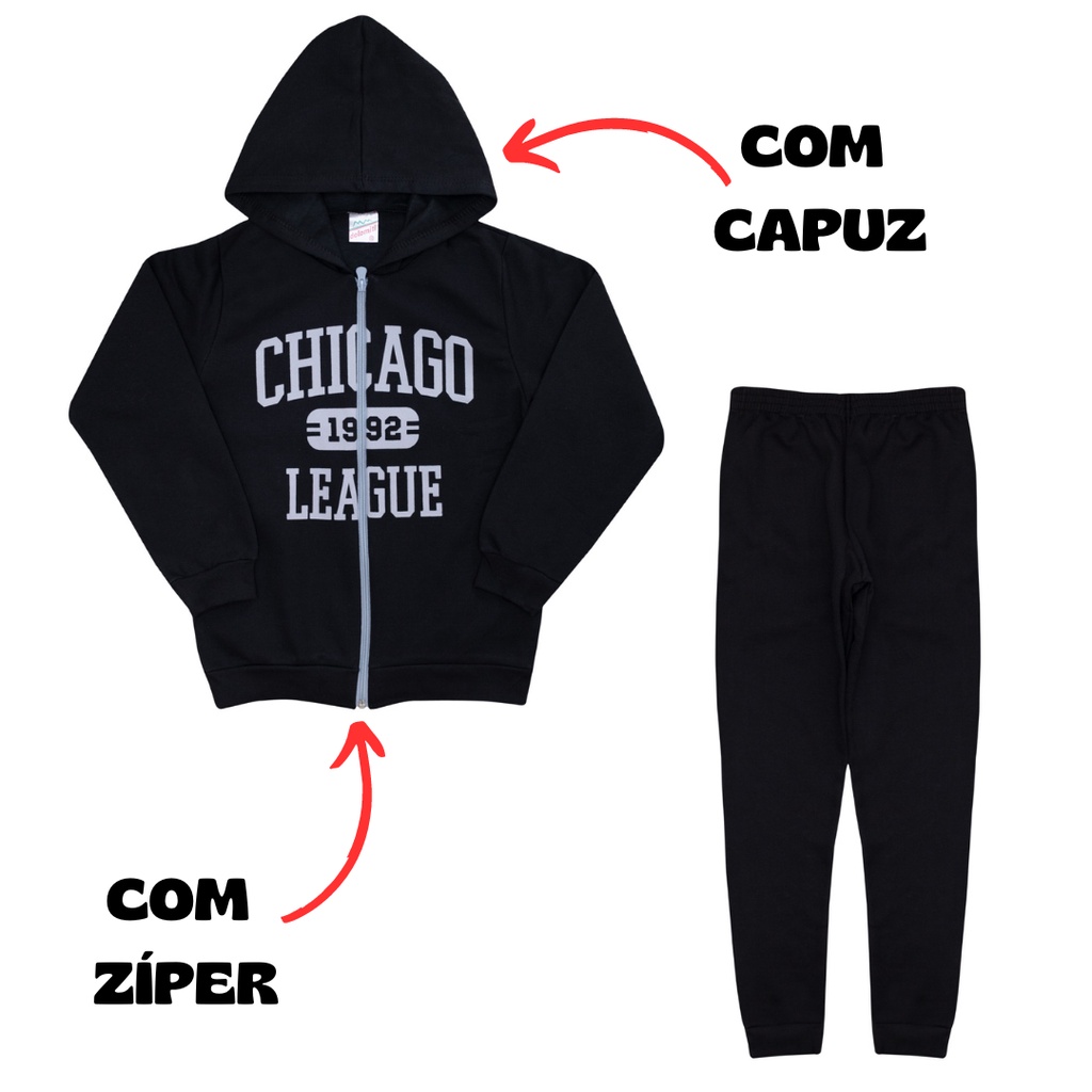 Conjunto Moletom Infantil Menino Zíper e Capuz Jaqueta roupa infantil Roupa de frio 4 AO 14