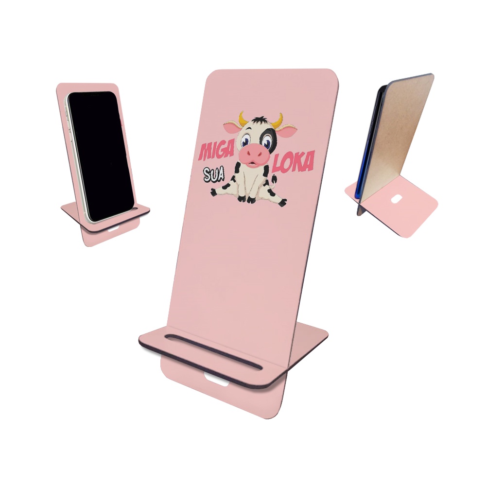 Suporte de Mesa para Celular Mdf Sublimado Miga sua Loka Vaquinha Fofa