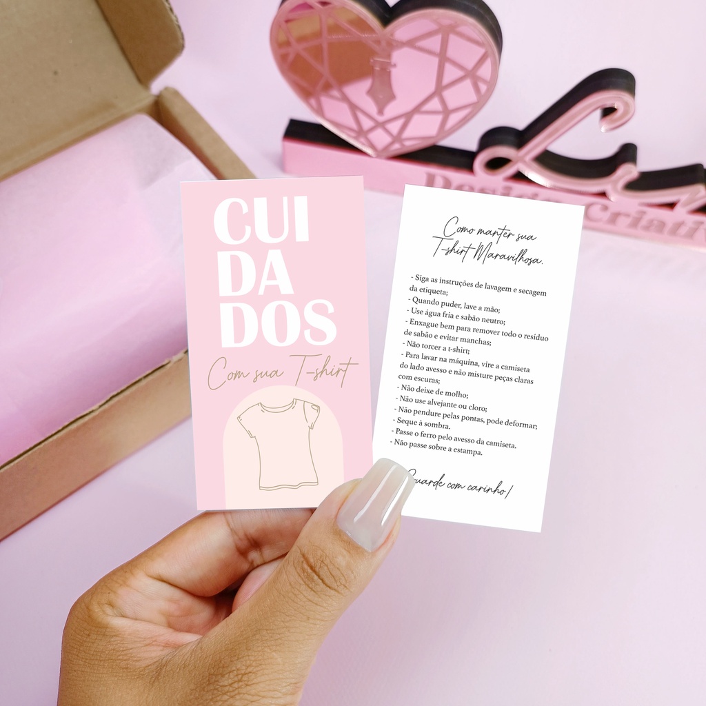 Cartão de cuidados com T-shirts - Cuidados com camisetas - Pronta entrega