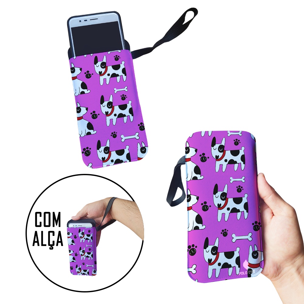 Capinha Celular Case Proteção Neoprene Universal compátivel com todas as marcas Background Dog Dalmata Fundo Rosa