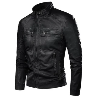 Jaqueta De Couro Masculina Slim Fit Impermeavel Liquidaçao Luxo Casaco